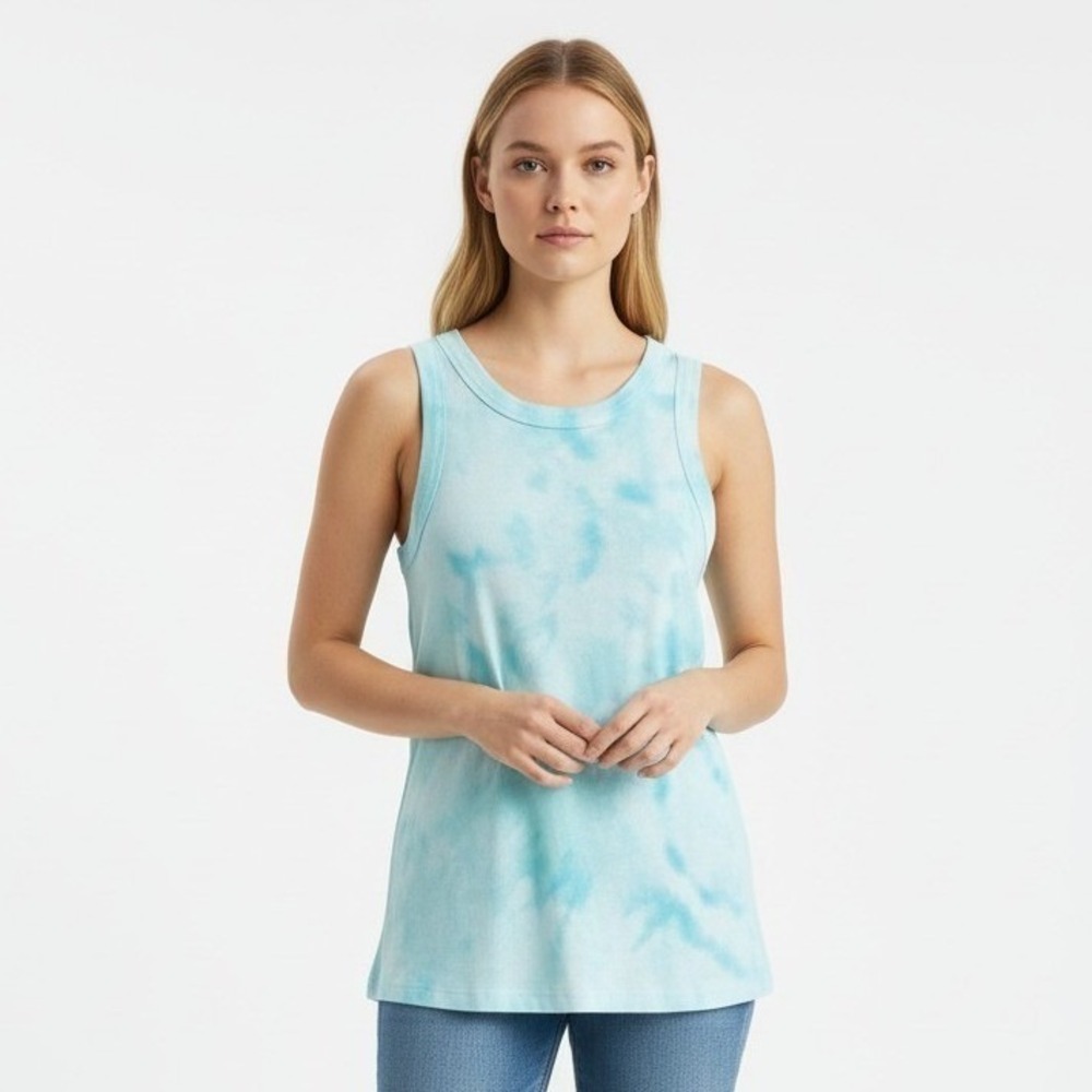 Kelleydeeee OG Womens Blue White Tie Dye Ribbed Tank Top Size Medium M